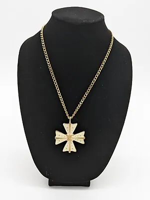 Vintage Maltese Cross Necklace Cream Enamel And Gold Tone • $15