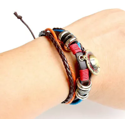 Anime One Piece Vintage Style Bracelet Luffy Straw Hat Pendant Wristband Cosplay • $4.99