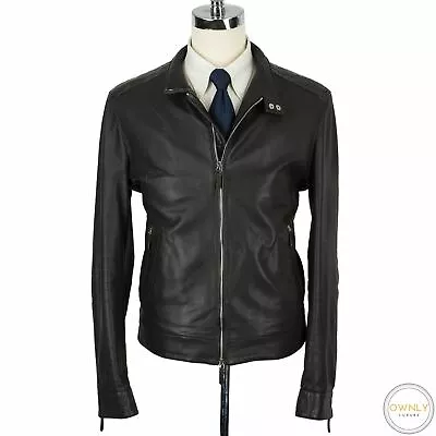 $3499.99 • Buy Domenico Vacca Brown Lamb Crocodile Leather Cashmere Lined Racer Jacket 46US