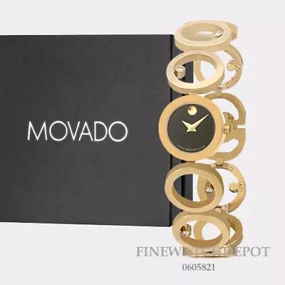 Authentic Movado Women's Ono Black Dial Gold Tone Stainless Steel Watch 0605821 • $1795