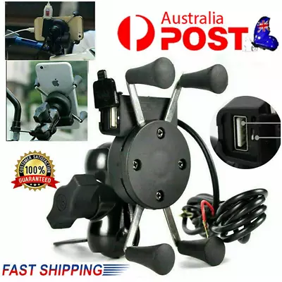 Universal X-Grip RAM Motorcycle Bike Car Mount USB Charger GPS Holder For Phone • $16.99