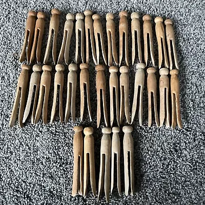 31 Vintage Wooden Clothes Pins 1950's Crafts Round Head Flat Top • $14