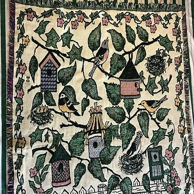 Manual Woodworkers And Weavers Tapestry Blanket Throw Birds House 48 X68  USA • $39.50