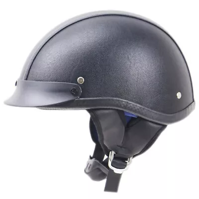 DOT Vintage Motorcycle Half Helmet Black Leather Scooter Chopper Street Helmet • $92.28