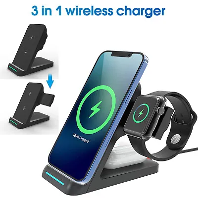 $24.99 • Buy 15W 3 In1 Wireless Charger Dock Stand Qi Fast Charging For IPhone Airpods IWatch