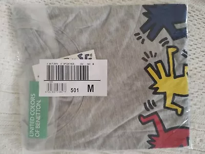 UNITED COLORS OF BENETTON X KEITH HARING GREY T SHIRT - SIZE M - NEW WITH TAGS • £27.49