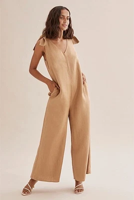 $45 • Buy Country Road Ladies Tan Organic Linen Jumpsuit Pantsuit Size 12