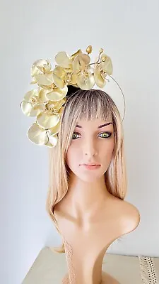 $130 • Buy Gold Fascinator Flower Crown Halo Headband Boho Weddings Races Melbourne Cup