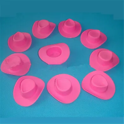 10Pcs Plastic Mini Cute Western Cowgirl Cowboy Hat Pink Miniature For Doll Party • $3.55