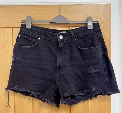 Denim Co Size 16 Distressed Ripped Black Denim Mini Shorts Emo Metal • £0.99