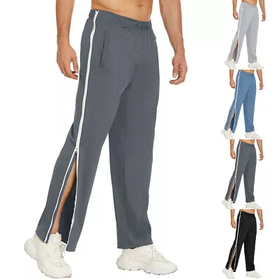 Mens Autumn Slit Zipper Elastic Waist Solid Classic Pants Wide Legs Trousers US • $32.59