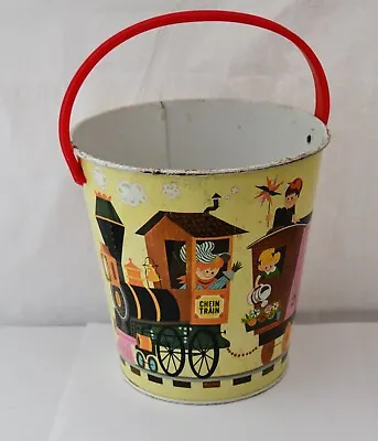 Vintage J CHEIN Tin Litho Bucket Sand Pail With Children And Animals On Train • $24.99