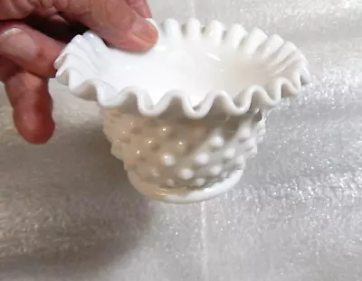 Vintage Fenton Milk Glass Hobnail Crimped Mayonnaise Bowl 4 5/8 X 2 3/4 No Defec • $7.50