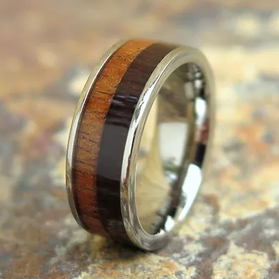 Hawaiian Koa Wood Black Wood Split Inlay Titanium Wedding Ring Band 8mm TIR4008 • $54.88