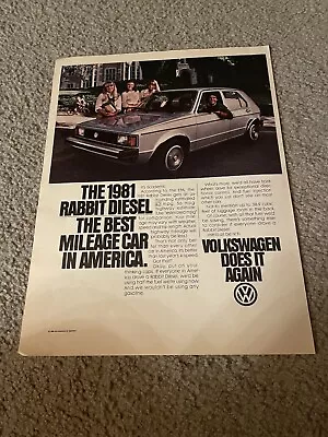 Vintage 1981 VOLKSWAGEN VW RABBIT DIESEL Car Print Ad 1980s  BEST MILEAGE CAR  • $6.99