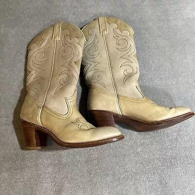 Dingo VTG 80's Womens Western Coastal Cowgirl Boots 9 M Ivory Leather Gold Trim • $30