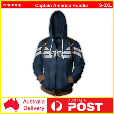 Avengers Endgame Captain America Cosplay Hoodie Pullover Zipper Sweatshirt Tops • £21.29