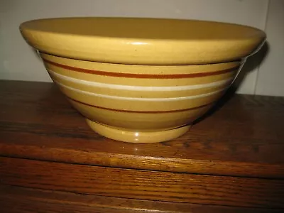 ANTIQUE 1800's  YELLOW WARE 10 1/2    Brown & White 4 BANDS STRIPES BOWL McCoy ? • $49.95