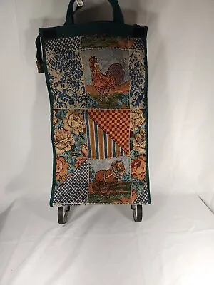 VTG Horse Rooster Tapestry Print  Expandable Rolling Fold Zip Carry-on Bag Cart • $19.99