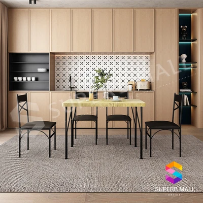 $229.79 • Buy Dining Table And 4 Chairs Set Kitchen Chair Restaurant Wooden Metal Oak Black