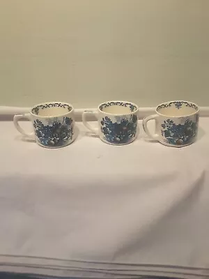 A Set Of Three Mason's Fruit Basket Blue Multi Colored Short Mugs  2 1/2  • $29.95