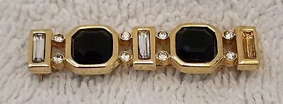 Vintage Givenchy Black & Clear Rhinestones Gold Tone Bar Pin Brooch  • $39.99