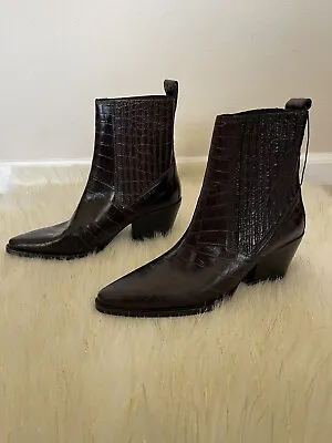 New Zara Leather Cowboy Ankle Boots Point Toe USA 6.5 EU 37 No Box • $54.99