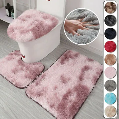 £6.59 • Buy 3Pcs Washable No-Slip Bathroom Pedestal Rug Carpet Toilet Lid Cover Bath Mat Set