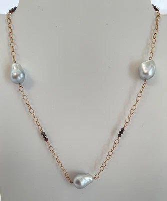 £1194.45 • Buy Australian White South Sea Cultured Pearl Necklace Cognac Diamonds & 14k Gold
