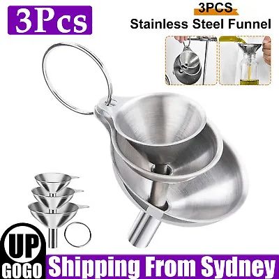 $12.55 • Buy 3Pcs/Set Stainless Steel Funnel Small Medium Large Variety Liquid Kitchen Tool  