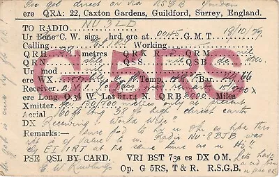 QSL QSO Card CB HAM Radio PostCard 1929 Guildford Surrey England G5RS R.S.G.B • $14.99