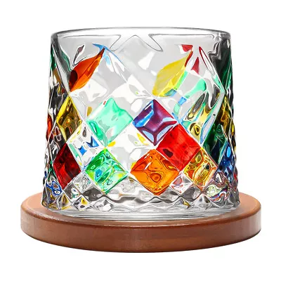 275ml Crystal Whiskey Glasses Tumblers Rotatable Rocking Rum Glass Drinking Cup • £8.99