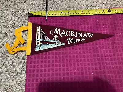 Vintage Mackinaw Michigan Souvenir BANNER Pennant FLAG Bridge - FAST SHIPPER • $10.69