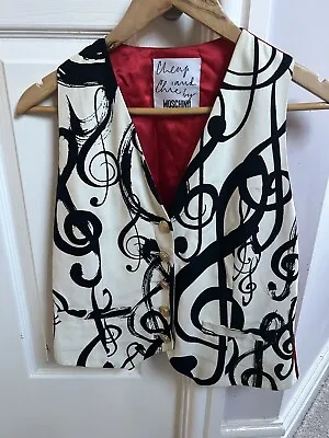 Moschino Cheap & Chic Vintage Music Notes Waistcoat Size UK12 Black/Cream/Red • $101.04