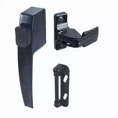 Black Push Button Door Handle Screen Storm Night Lock Lever Latch Set Metal Door • $9.77