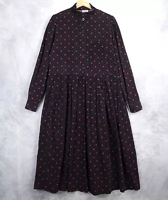 Vntg Laura Ashley Maxi Dress Womens 14 Black Corduroy Cottagecore Prairie Modest • $98.77