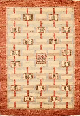 Geometric Trellis Gabbeh Modern Oriental Area Rug Hand-Knotted Wool 4x6 Carpet • $267