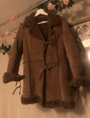 £49 • Buy Real Suede Leather Y2K Vintage Penny Lane Afghan Coat Jacket Uk 12 Faux Fur