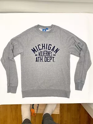 Adidas Gray Michigan Wolverines Spellout Crewneck Sweatshirt Sz Small Trefoil • $39.99