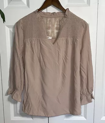 MINE I   Women's BLOUSE Size Med Dressy Lacy 3/4 Sleeve Mandarin Collar Buttons • $20.90