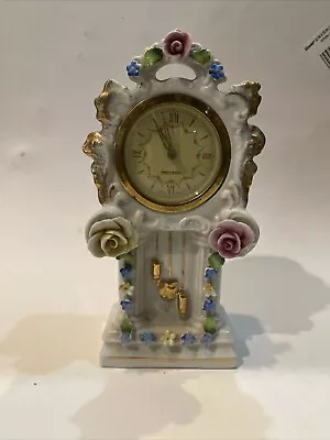 Antique Mercedes Hauser German Porcelain Wind Up Mantel Clock Gold Roses Desk • $99.99