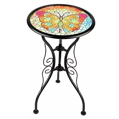 Mosaic Side Table Printed Outdoor Glass End Table Garden Accent Table Butterfly • $91.18