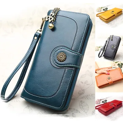 Ladies Leather Wallet Long Purse Phone Card Holder Case Clutch Large Capacity UK • £10.69