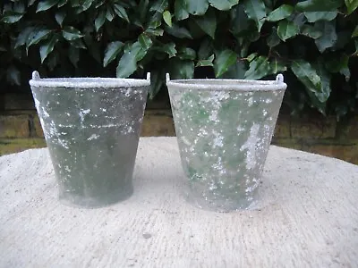 2 Genuine Vintage Small Galvanised Garden Planters Plant Pots 14 Cm High  (1223) • £30