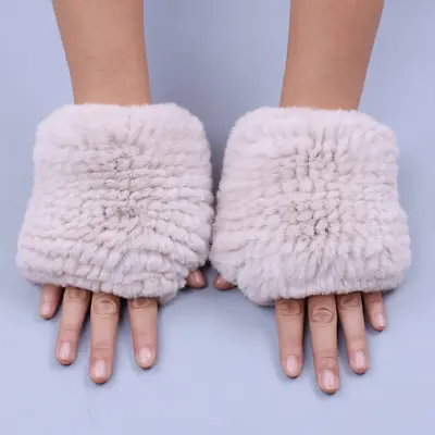 New Rabbit Fur Knitted Women Fingerless Wrist Gloves Real Fur Gloves Soft Warm • $38.82