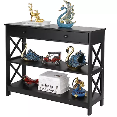 31.6  High Console Table With Drawer Storage Shelf Black Sofa Table Hallway  • $66.58