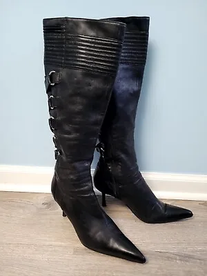  Versace High Heel Boot Black Leather Size 36 1/2 • $130