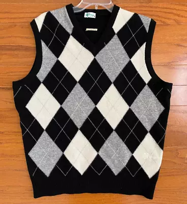 PRINGLE Of SCOTLAND Argyle Sweater Vest DOONBEG Mens Medium Black Gray Lambswool • $30