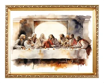 The Last Supper Jesus & 8 Of The 12 Disciples Catholic Watercolour Picture Ls4g • £17.99