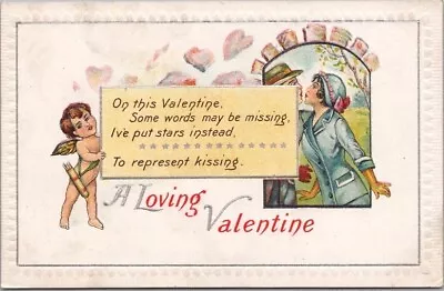 Vintage VALENTINE'S DAY Embossed Postcard Cupid / Man & Woman / Kiss  BS  C1910s • $4.80